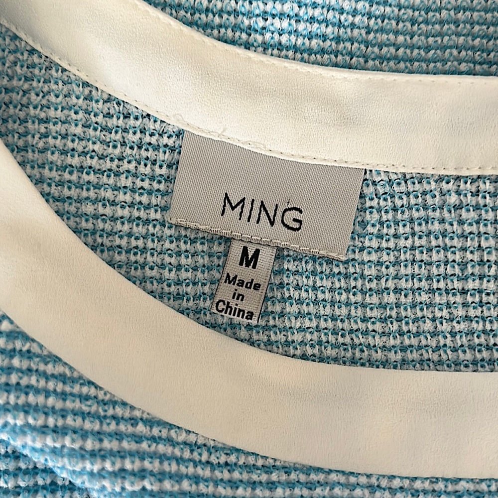 Ming Light Blue Striped 3/4 Sleeve Scoop Neck Sweater Shirt Top **Size M** 🌸🌸 - Picture 3 of 3